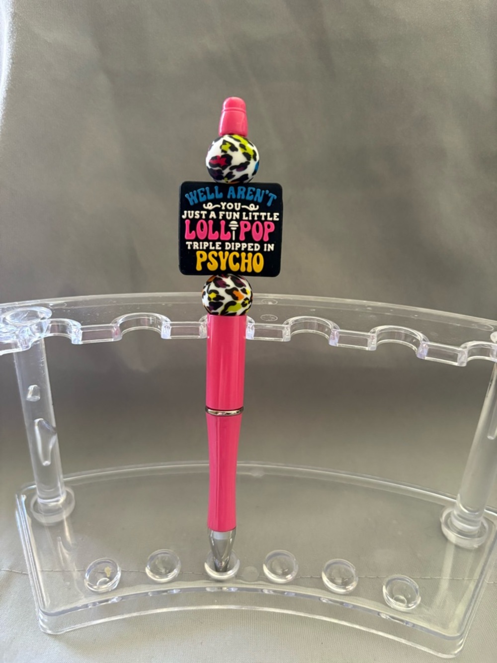Pink Novelty Lollipop Pen with Leopard Beads